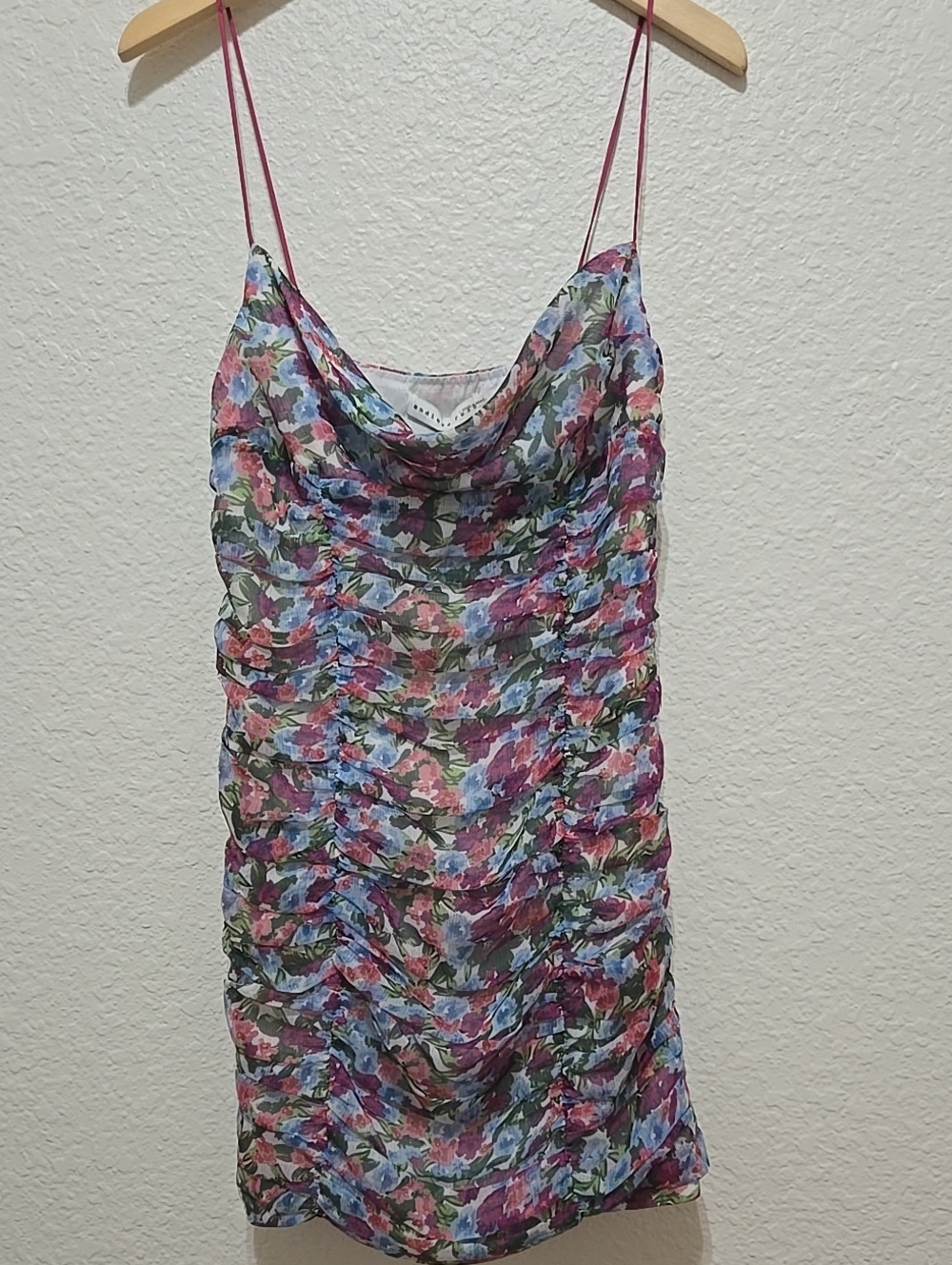 NWT Revolve Endless Rose Pink Multi Floral Ruched Cowl Cami Dress Party